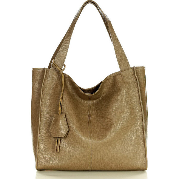 MARCO MAZZINI Béžová taupe dámska kožená shopper kabelka (s139o) 34989284