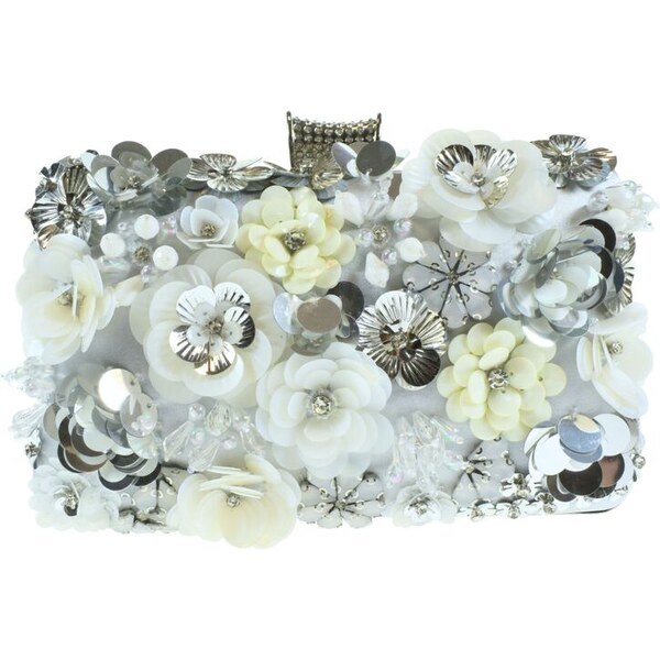 JOHN-C Strieborná luxusná spoločenská kabelka FLOWERS 61730228