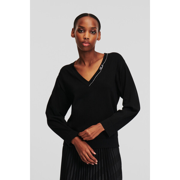 SVETER KARL LAGERFELD LIGHT V-NECK KNIT SWEATER 55591201