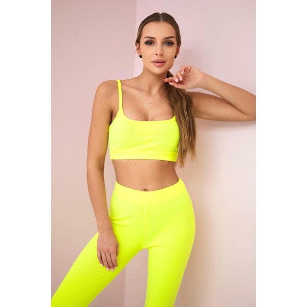 MladaModa Crop-topová tepláková súprava na ramienka model 9355 neónovo 32329684