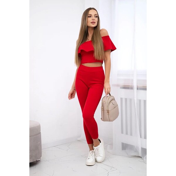 MladaModa Komplet nohavice + top s volánmi červená 9484981