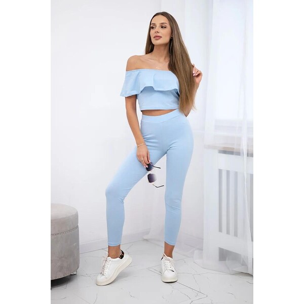 MladaModa Komplet nohavice + top s volánmi modrý 8496672