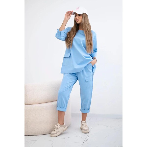 MladaModa Trojštvrťová tepláková súprava model 7069 svetlomodrá 62554660