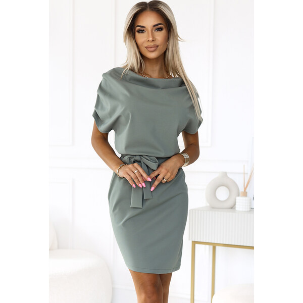 NUMOCO Olivové dámske šaty s asymetrickou sukňou CAMILA 240-4 65151357