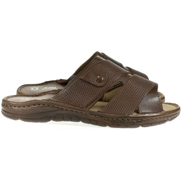 JOHN-C Pánske kožené tmavohnedé šľapky LEO 60667575