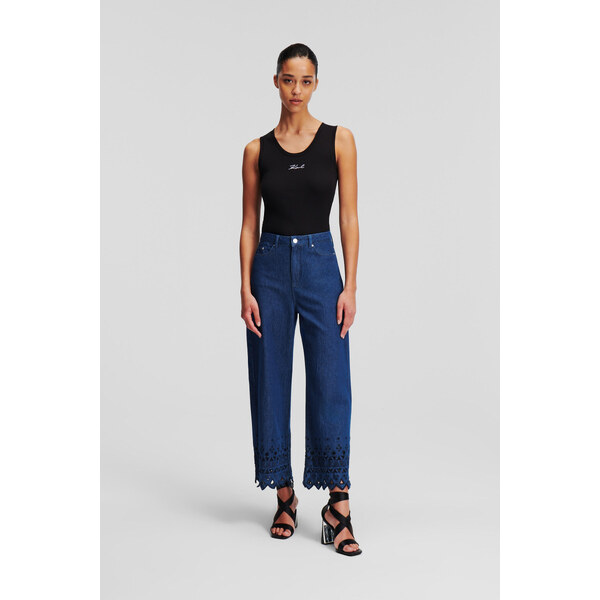 DŽÍNSY KARL LAGERFELD EMBROIDERED DENIM CULOTTES 49089616