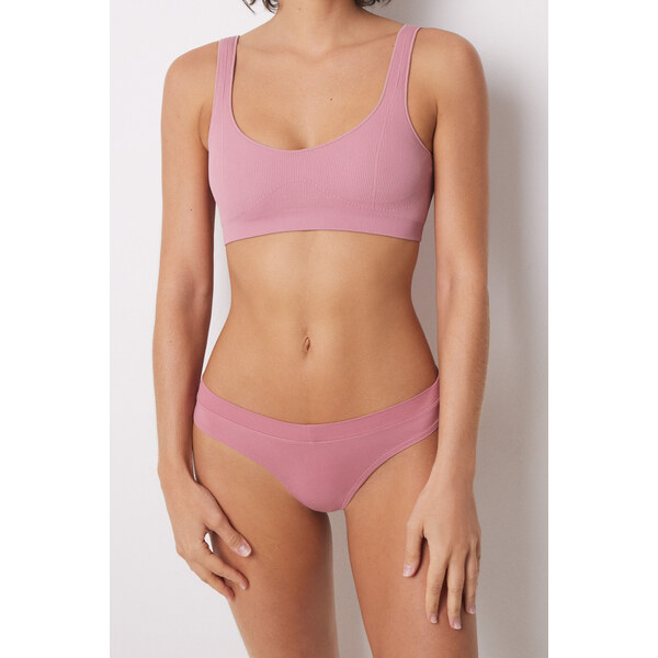 womensecret Ružové bavlnené tangá s riasením na zadnej strane 61804359