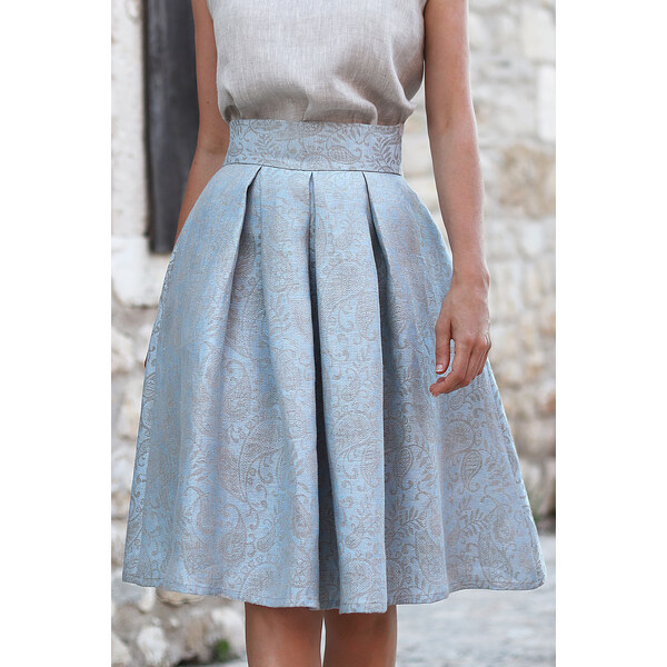 Lotika Linen Luxusná ľanová brokátová sukňa 63334212