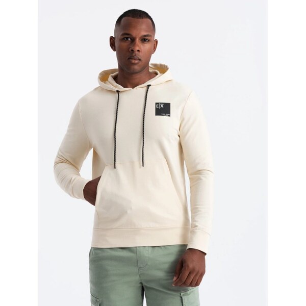 Ombre Clothing Pánska krémová mikina s logom a s kapucňou V2 SSNZ-0162 61815576