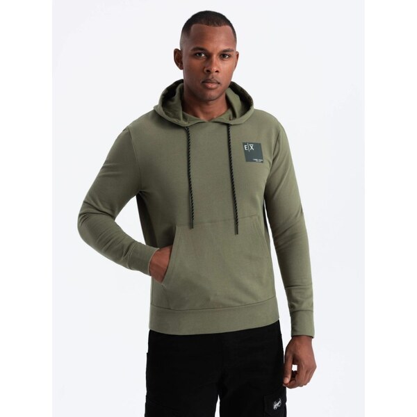 Ombre Clothing Pánska olivová mikina s logom a s kapucňou V4 SSNZ-0162 61815578