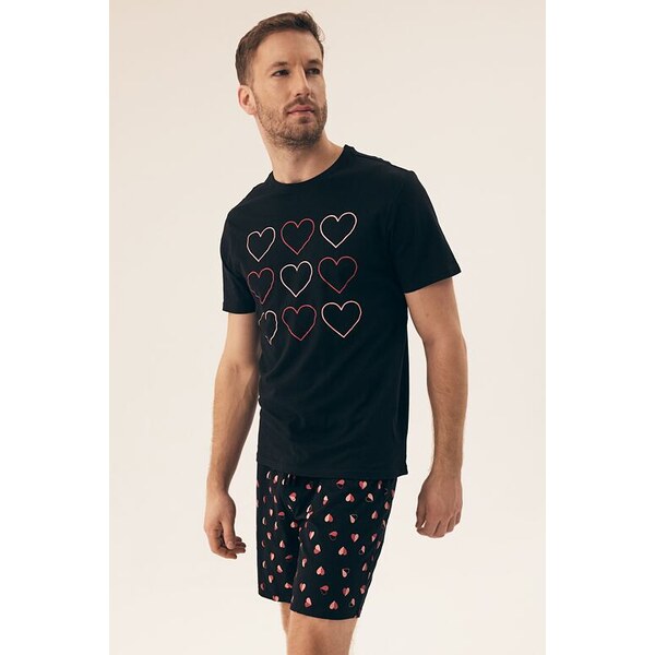 Henderson Pánske pyžamo Sweet čierne so srdiečkami 61864960