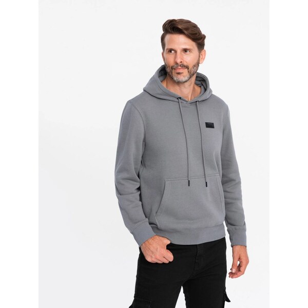 Ombre Clothing Pánska šedá mikina s logom a s kapucňou V1 SSNZ-0141 61816980