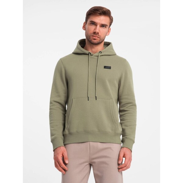 Ombre Clothing Pánska olivová mikina s logom a s kapucňou V2 SSNZ-0141 61816981