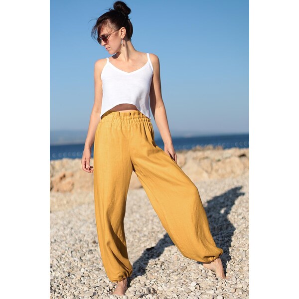 Lotika Linen Ľanové háremové nohavice zoštíhľujúce 63334301