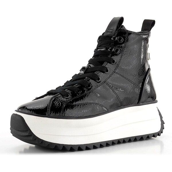 Tamaris šněrovací kotník na vysoké platformě Black Patent 1-25291-43 62752029