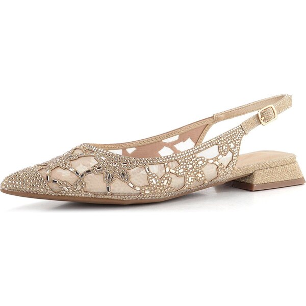 Menbur spoločenské baleríny s voľnou pätou posiate kamienkami Oro/Gold 62752301