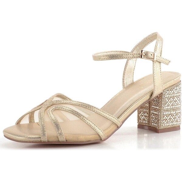 Menbur spoločenské sandále so zdobeným podpätkom Oro/Gold 25796 62752303