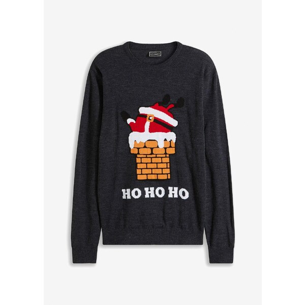 bonprix Pulóver s vianočným motívom, farba šedá 46236408