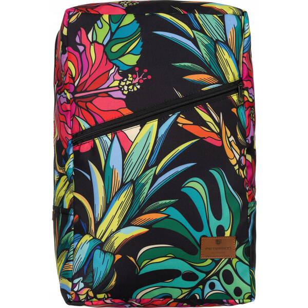 Peterson čierny cestovný batoh s potlačou kvetín a listov [DH] PTN 35635305