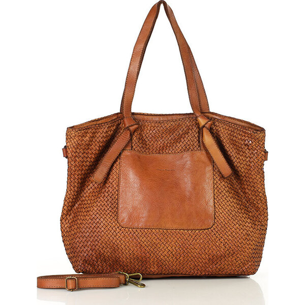 MARCO MAZZINI Originálna dámska hnedá tkaná kožená shopper kabelka 58151863