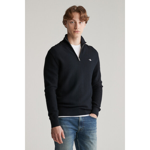 SVETER GANT COTTON TEXTURED HALF ZIP BLACK 57074931