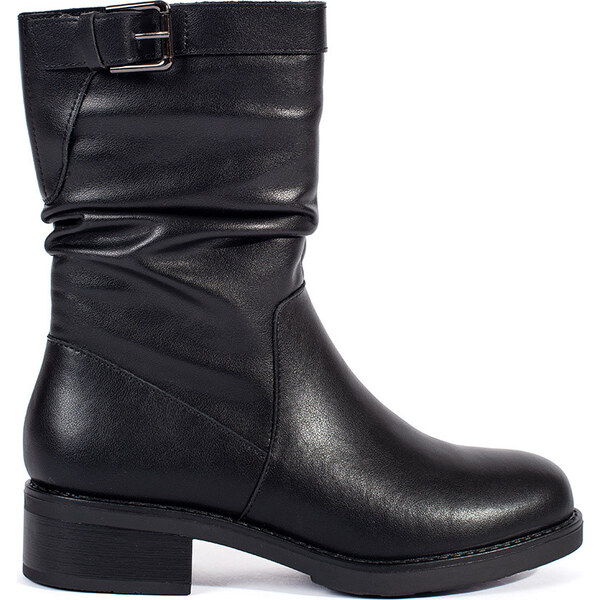 BASIC Čierne kožené dámske zateplené členkové topánky, podpätok 4 cm 58151922