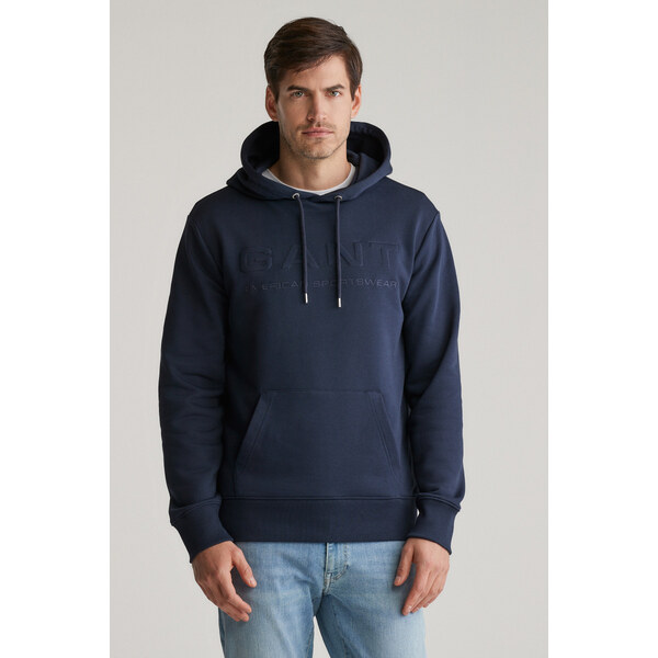 MIKINA GANT EMBOSSED HOODIE EVENING BLUE 61866370