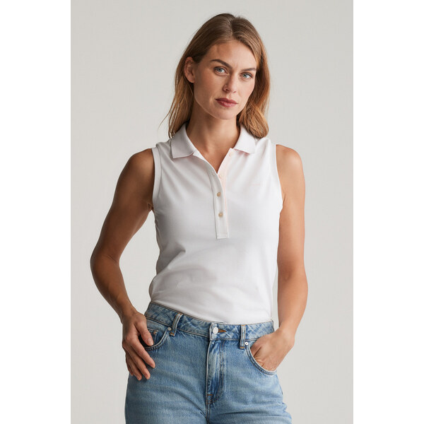 POLOKOŠEĽA GANT CONTRAST COLLAR SLEEVELESS PIQUE WHITE 61838262