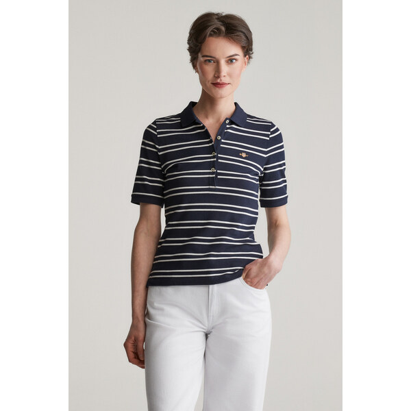 POLOKOŠEĽA GANT SLIM STRIPE SHIELD SS PIQUE POLO EVENING BLUE 61838268