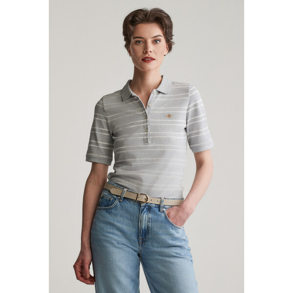 POLOKOŠEĽA GANT SLIM STRIPE SHIELD SS PIQUE POLO LIGHT GREY MELANGE 61838269