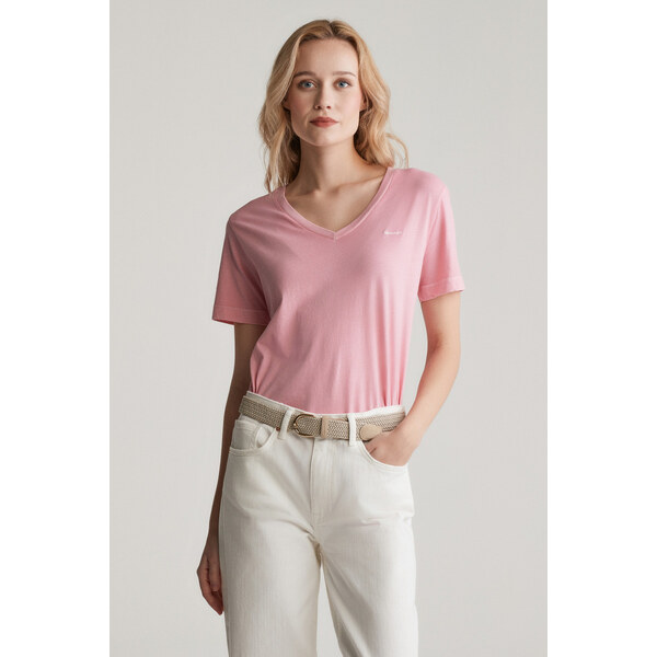 TRIČKO GANT REG SUNFADED SS V-NECK T-SHIRT GERANIUM PINK 61838306