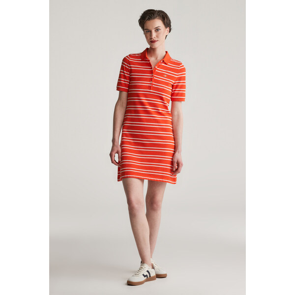 ŠATY GANT STRIPE SHIELD SS PIQUE POLO DRESS ORANGE RED 61838271