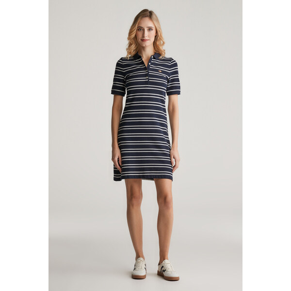 ŠATY GANT STRIPE SHIELD SS PIQUE POLO DRESS EVENING BLUE 61838270
