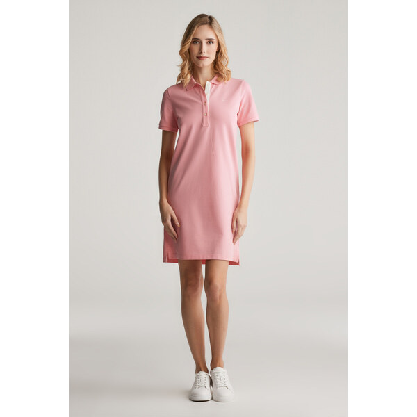 ŠATY GANT CONTRAST COLLAR PIQUE POLO DRESS GERANIUM PINK 61838274