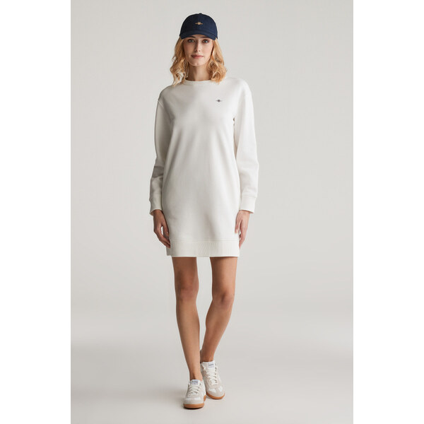 MIKINOVÉ ŠATY GANT SHIELD C-NECK SWEAT DRESS EGGSHELL 61838300
