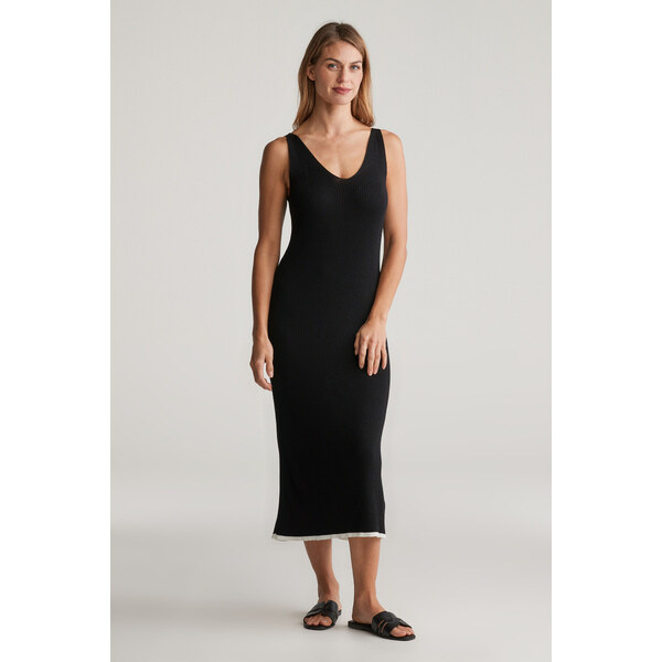 ŠATY GANT CONTRAST RIBBED KNIT STRAP DRESS BLACK 61838337