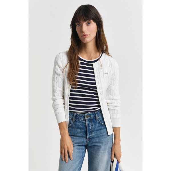 SVETER GANT STRETCH COTTON CABLE CARDIGAN EGGSHELL 61838356