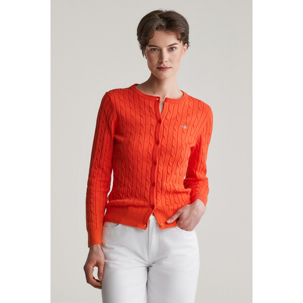 SVETER GANT STRETCH COTTON CABLE CARDIGAN ORANGE RED 61838358