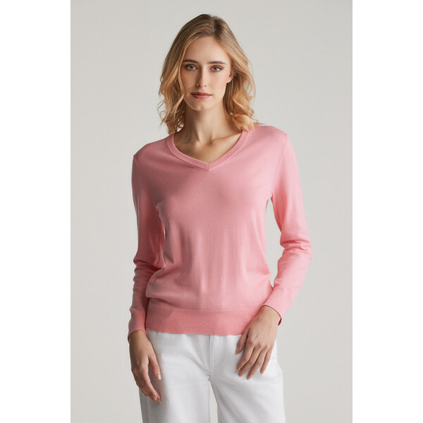 SVETER GANT FINE KNIT V-NECK GERANIUM PINK 61838364