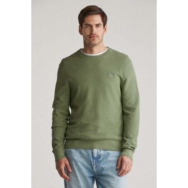 SVETER GANT MICRO TEXTURED COTTON C-NECK KALAMATA GREEN 61838398
