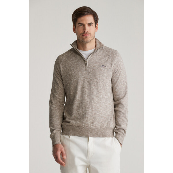 SVETER GANT COTTON SLUB HALF ZIP DESERT BROWN 61838401