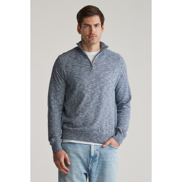 SVETER GANT COTTON SLUB HALF ZIP DUSTY BLUE SEA 61838402