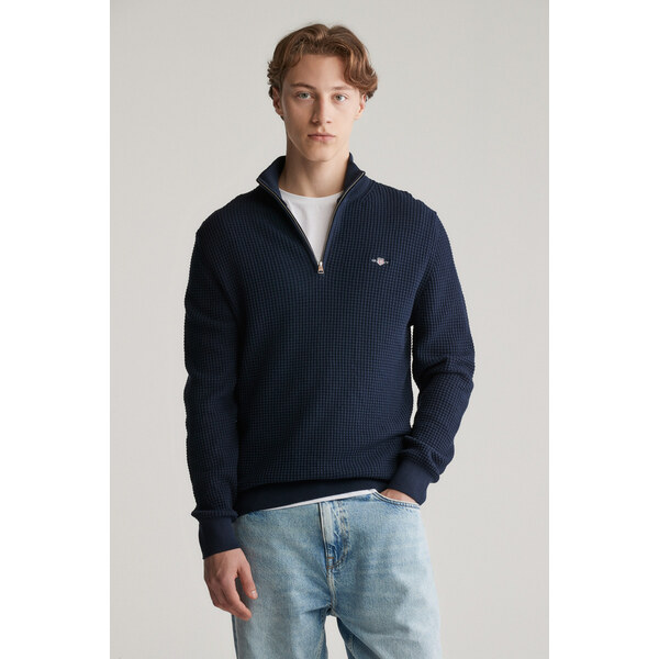 SVETER GANT TEXTURED COTTON HALF ZIP EVENING BLUE 61838409