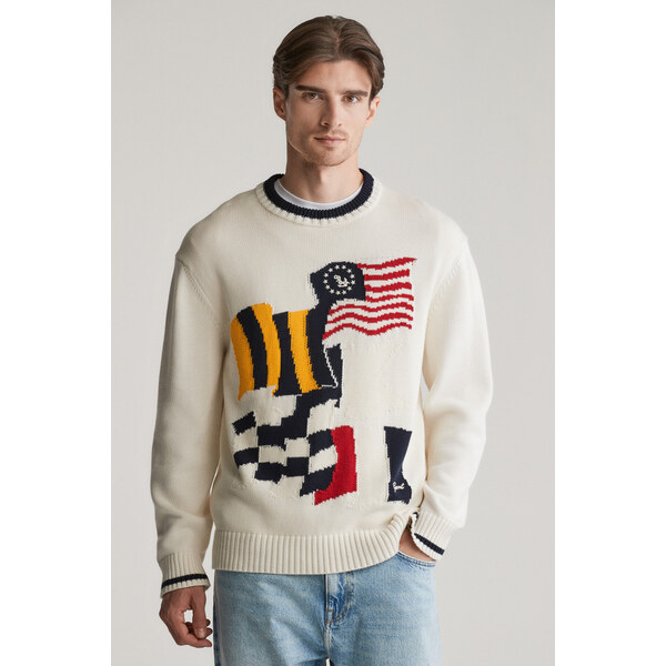 SVETER GANT FLAG INTARSIA COTTON C-NECK EGGSHELL 61838417