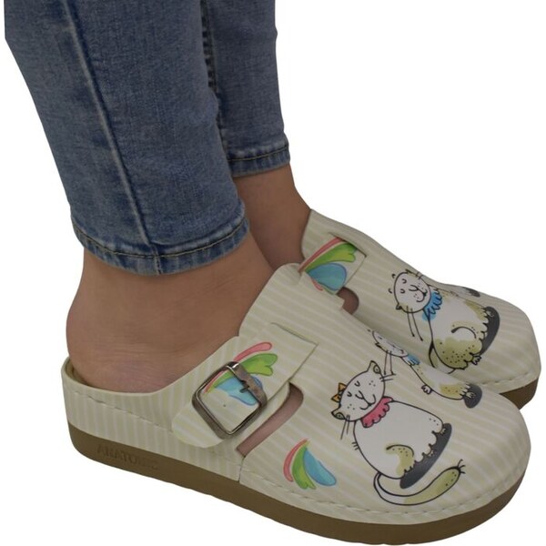 JOHN-C Dámske vzorované klinové šľapky MAČKA 61838580