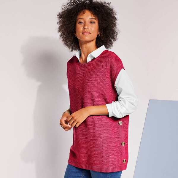 Dlhá vesta s gombíkmi na bokoch malinová 044 Blancheporte 61843903