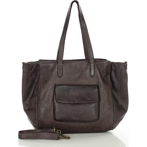 MARCO MAZZINI Tmavohnedá dámska trojkomorová kožená shopper kabelka 60766757