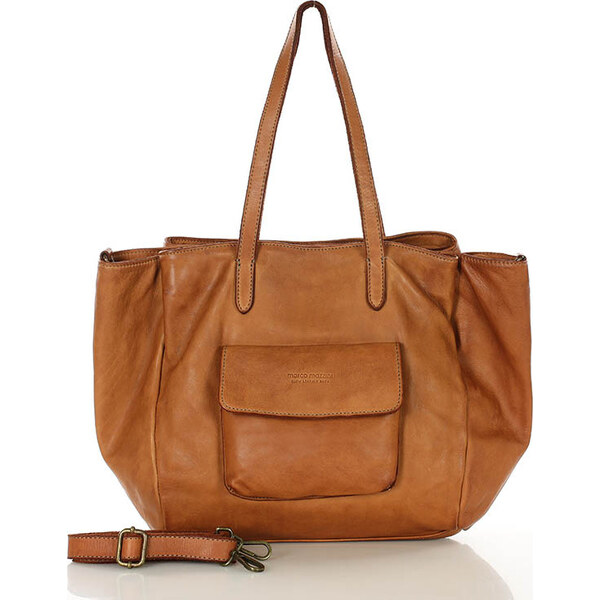 MARCO MAZZINI Camel dámska trojkomorová kožená shopper kabelka (v246a) 60766758