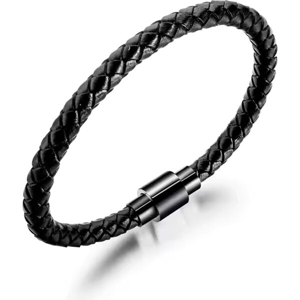 Kožený čierny pletený náramok 65638725