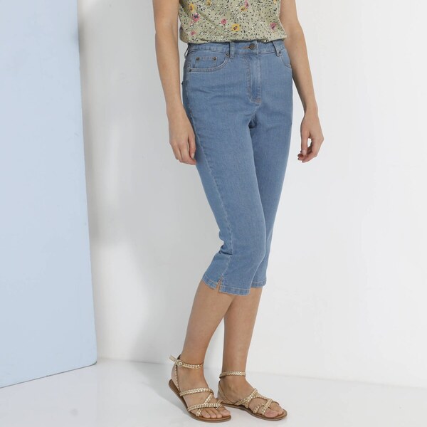 Úzke denimové 3/4 nohavice zapratá modrá 038 Blancheporte 61882551